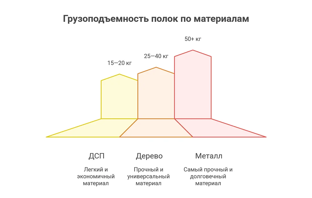 грузоподъемность полок по материалам